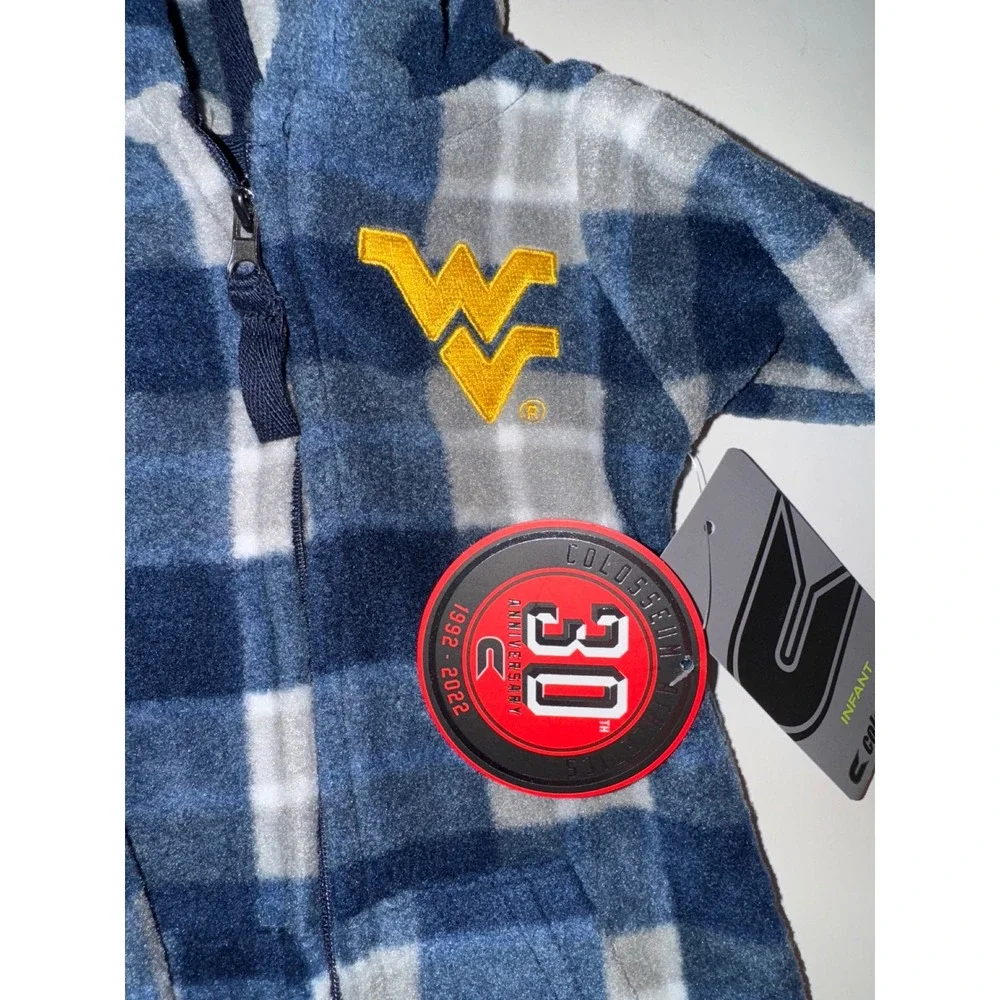 Infant Colosseum Navy West Virginia Mountaineers Full-Zip Plaid Hoodie LS Jumper